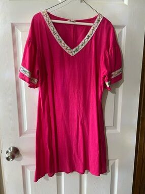 Umgee Hot Pink Embellished V-Neck Dress